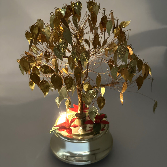 MCM Dream Tree Twisted Wire/Gold Leaves Rotating Lighted Music Box - Picture 5 of 5